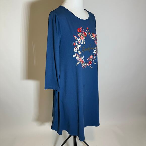 St. John's Bay Blue Thankful Thanksgiving Fall Dress Womens Size Medium M Floral - Picture 3 of 10